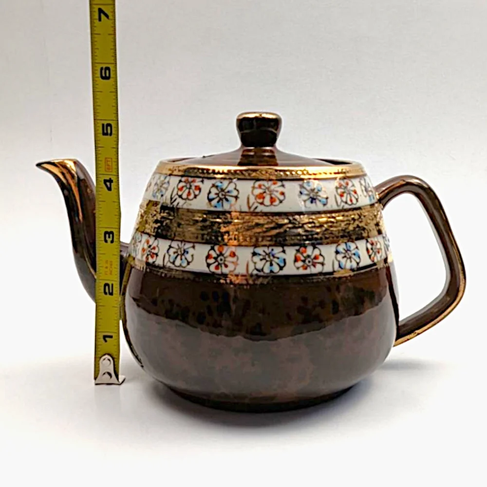 Arthur Wood Teapot 4645 Vintage Ceramic Brown Gold Tone Trim Made in England